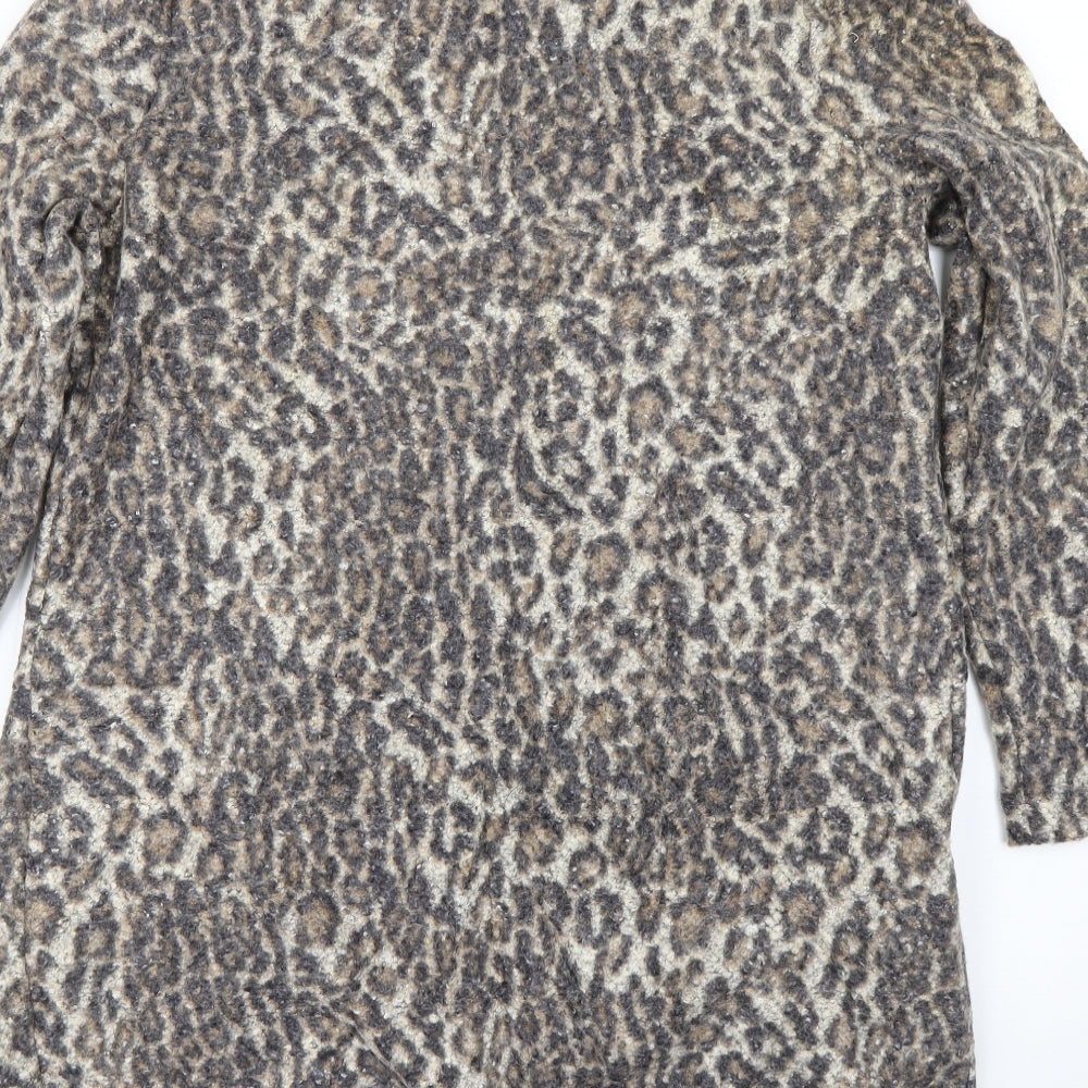 TU Womens Brown Animal Print  Pea Coat Coat Size 16