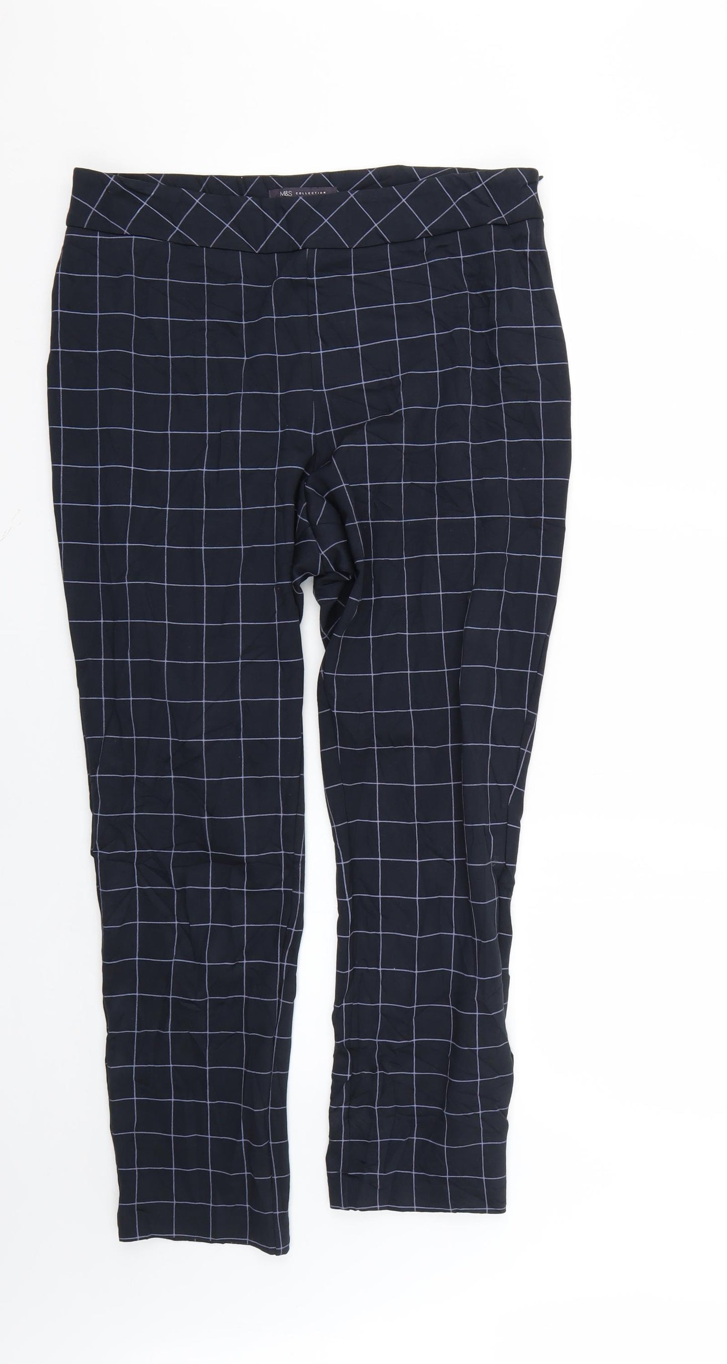 Marks and Spencer Womens Blue Check  Trousers  Size 16 L25 in