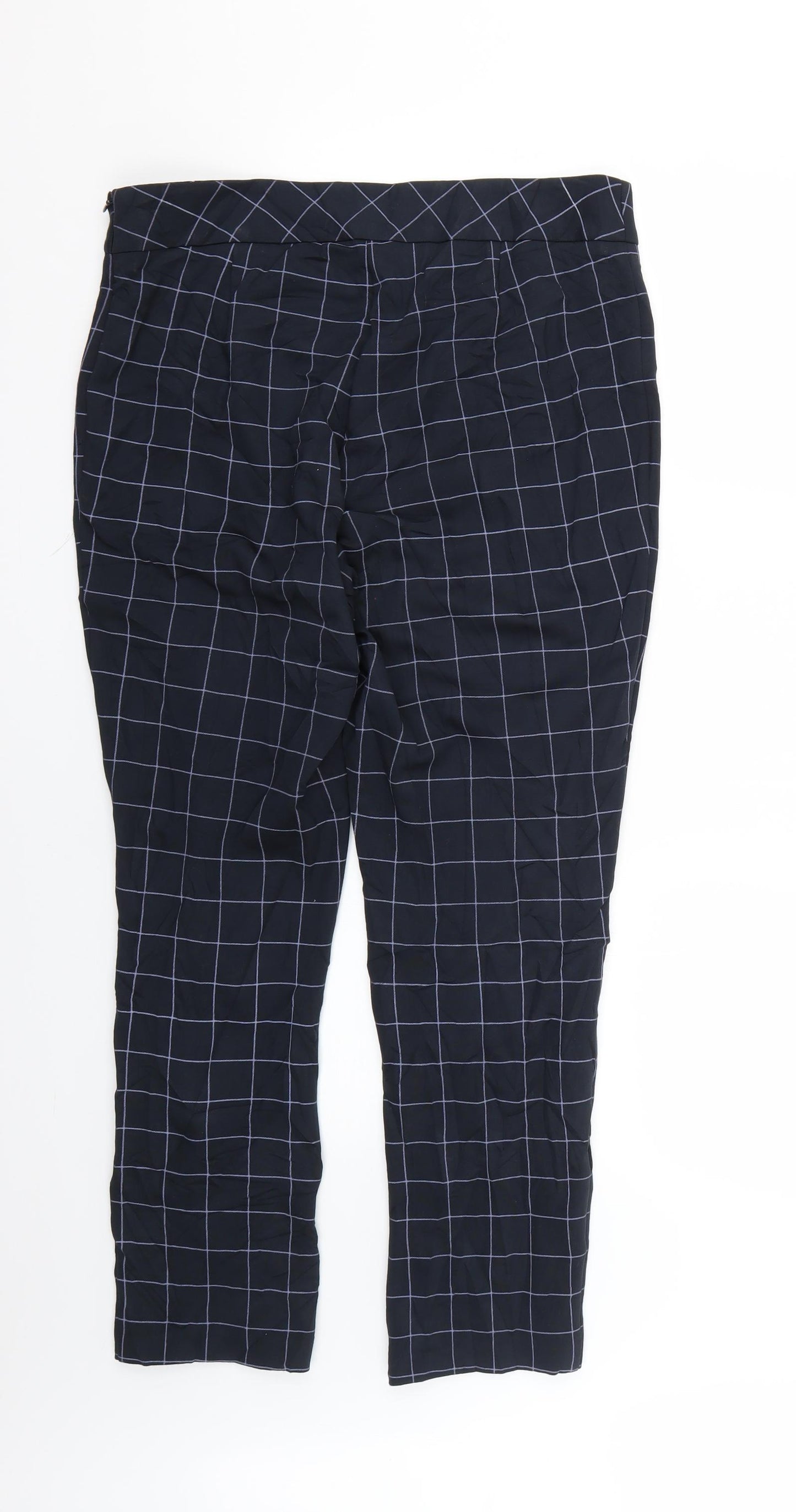 Marks and Spencer Womens Blue Check  Trousers  Size 16 L25 in