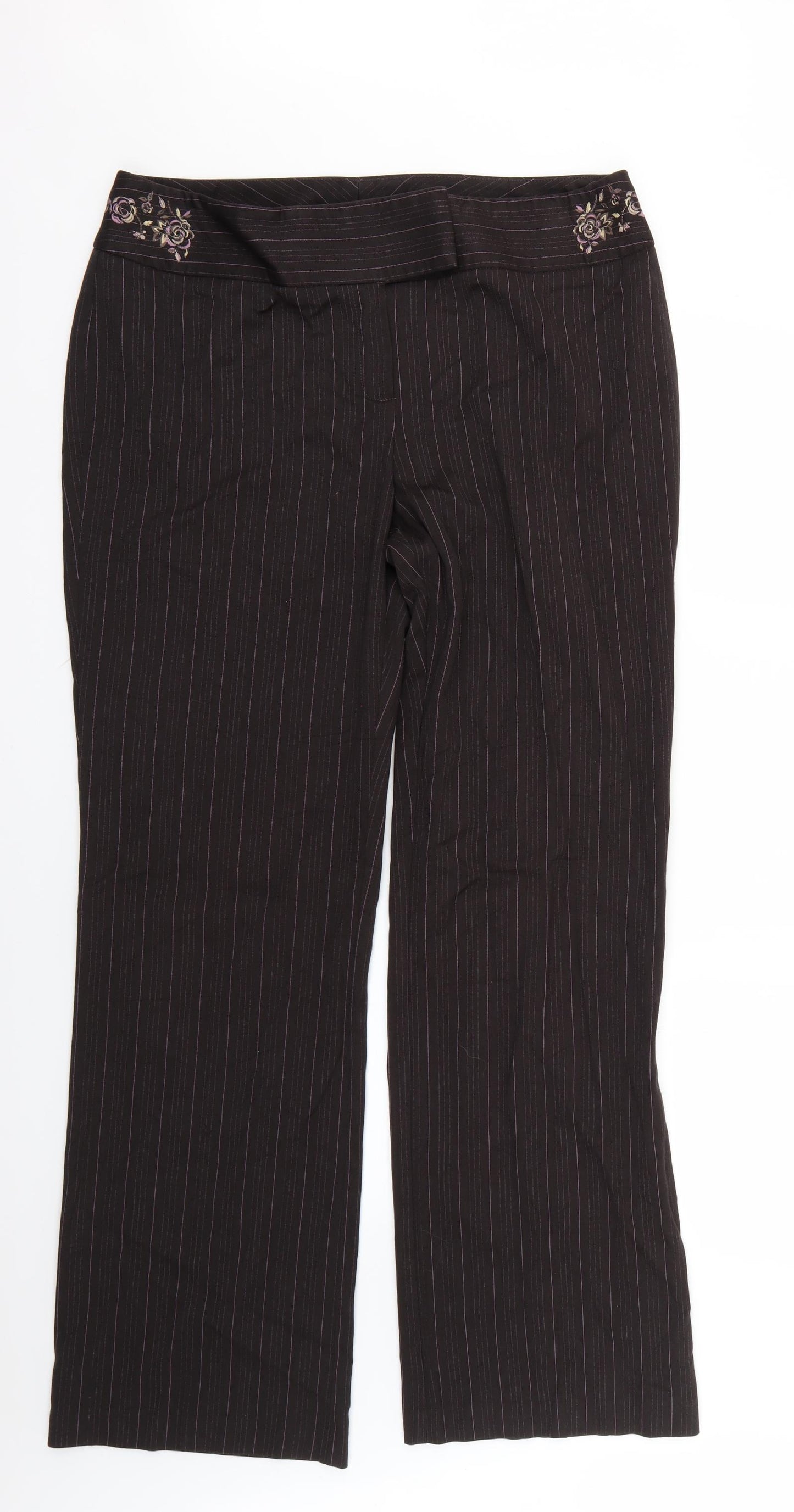 Marks and Spencer Womens Brown Striped  Trousers  Size 18 L30 in
