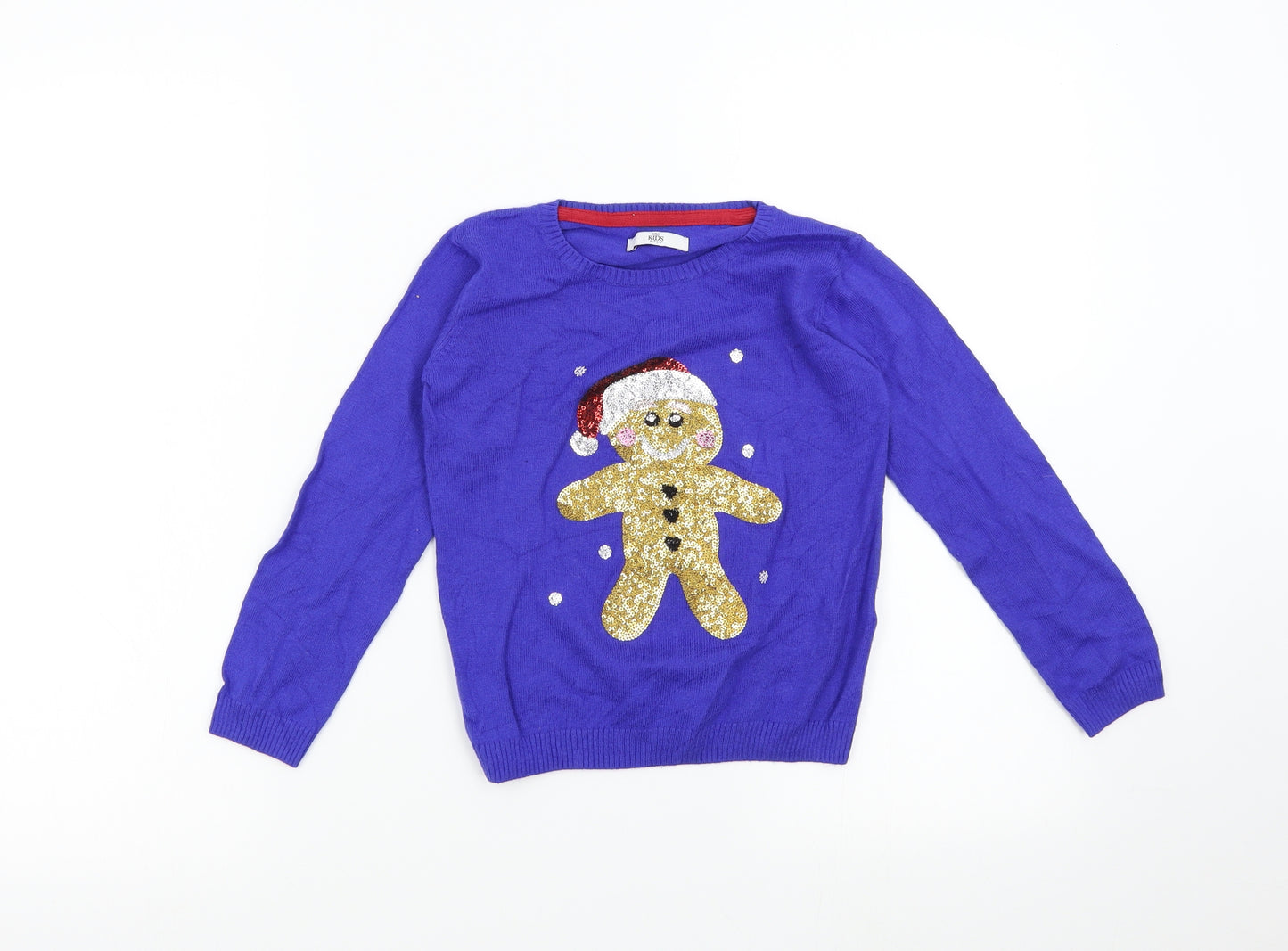 M&S Boys Blue  Knit Pullover Jumper Size 6-7 Years  - Christmas