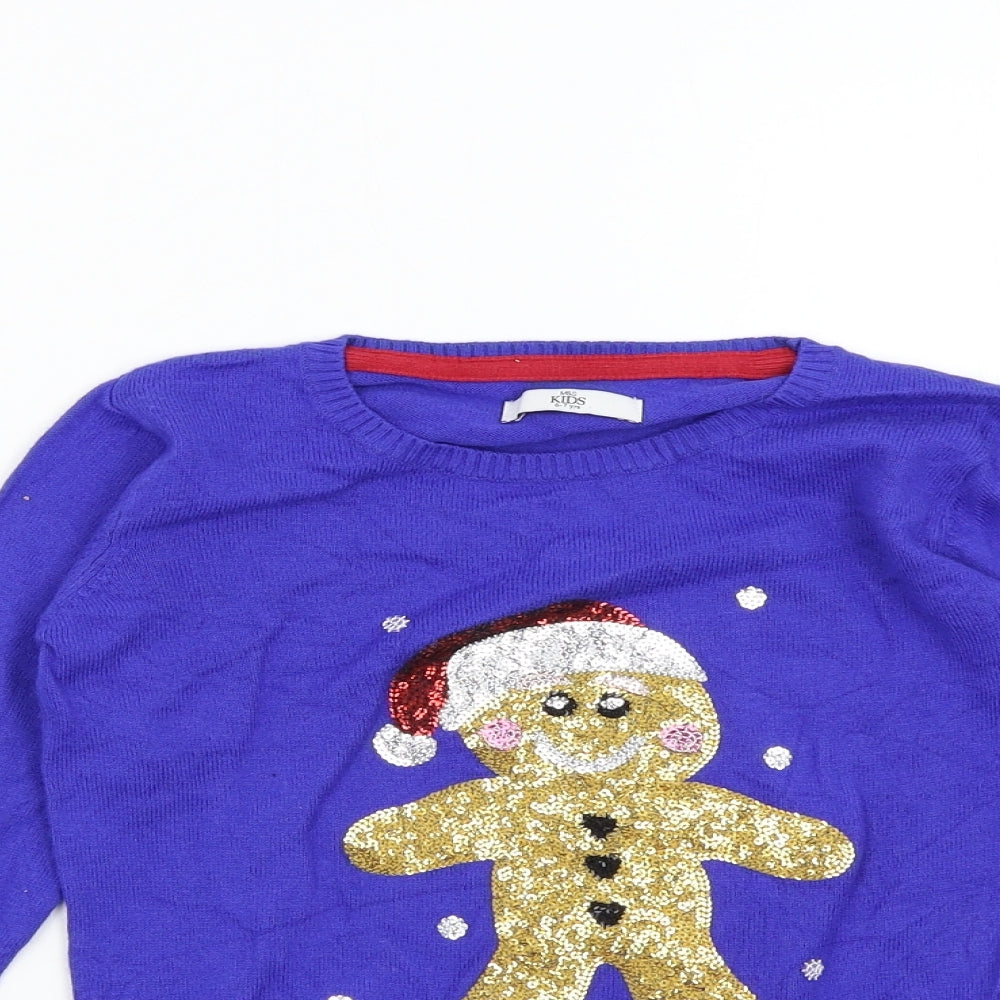 M&S Boys Blue  Knit Pullover Jumper Size 6-7 Years  - Christmas
