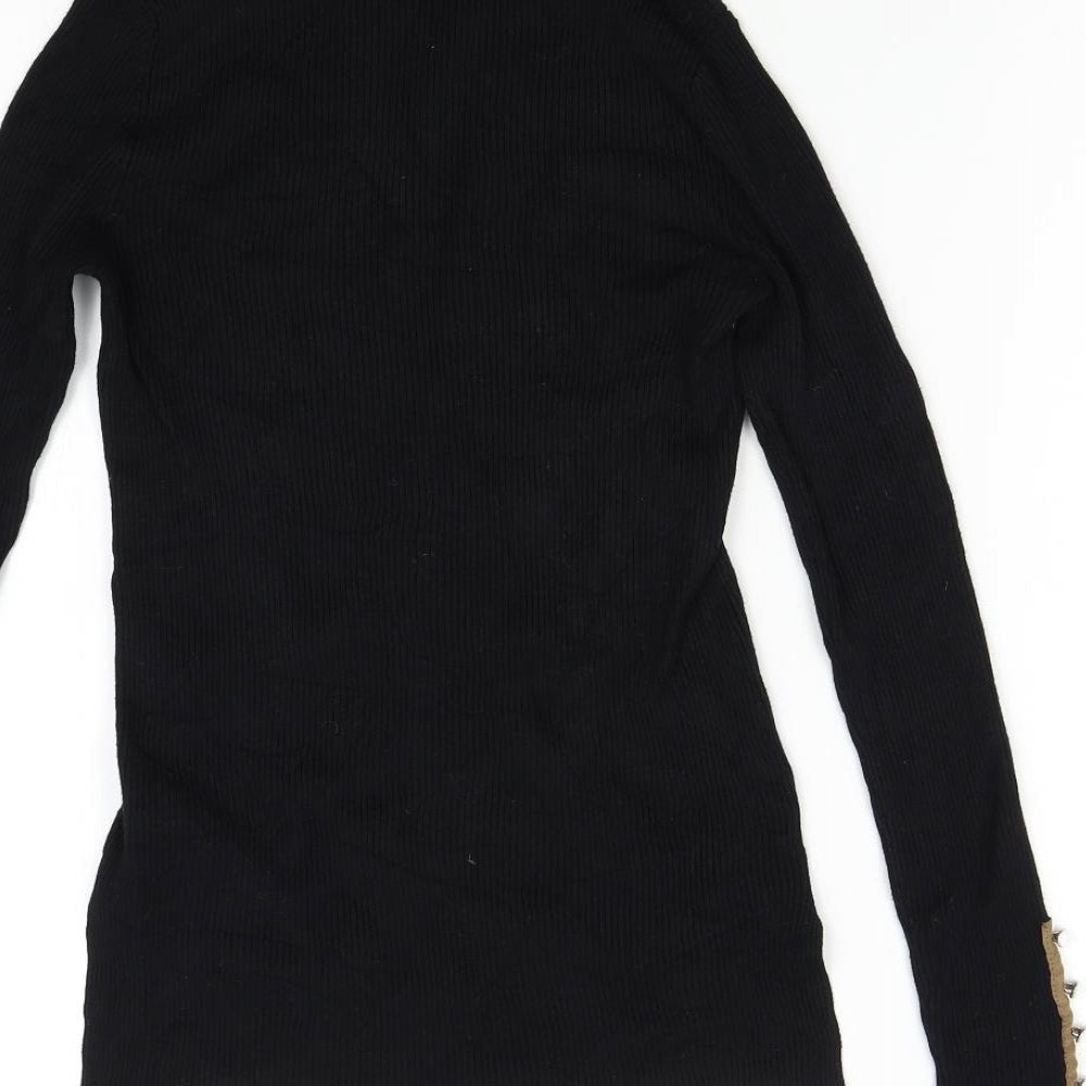 Cloris Womens Black  Knit Pullover Jumper Size M