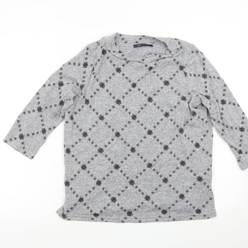 M&S Womens Grey Check Knit Pullover Jumper Size 12