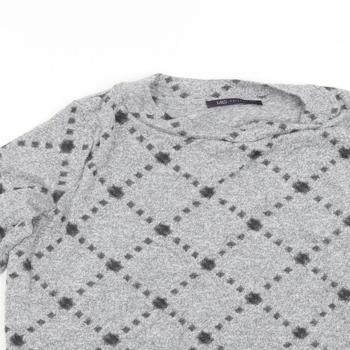 M&S Womens Grey Check Knit Pullover Jumper Size 12