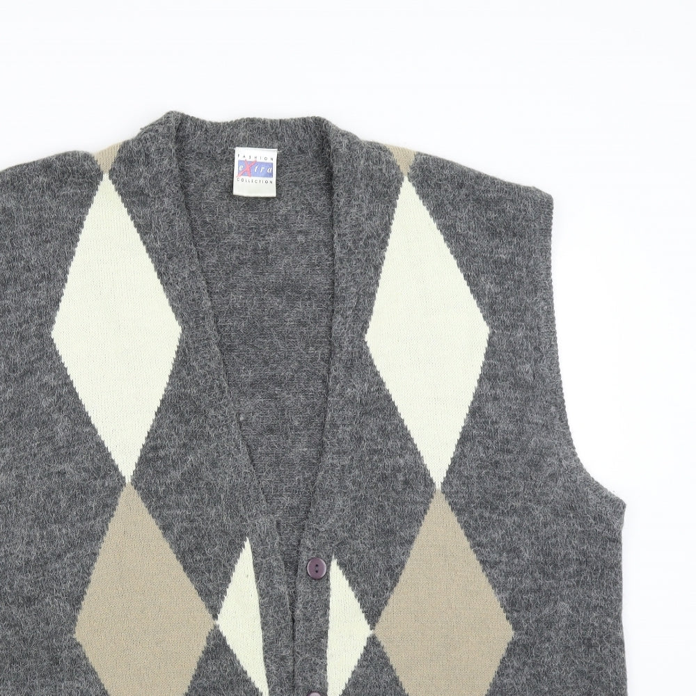 Fashion Extra Womens Grey Argyle/Diamond Knit Cardigan Jumper Size 24