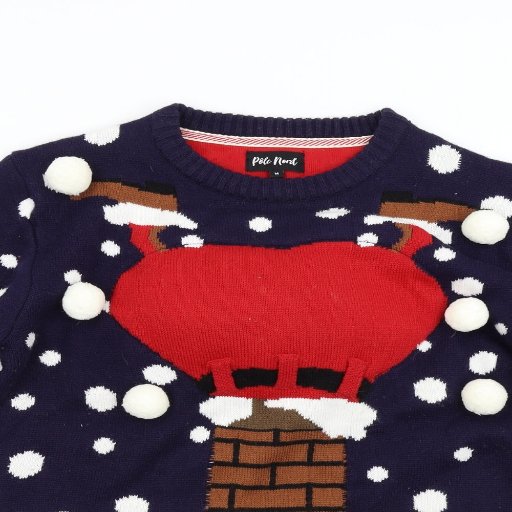 Pole Nord Womens Blue Polka Dot Knit Pullover Jumper Size M  - Christmas