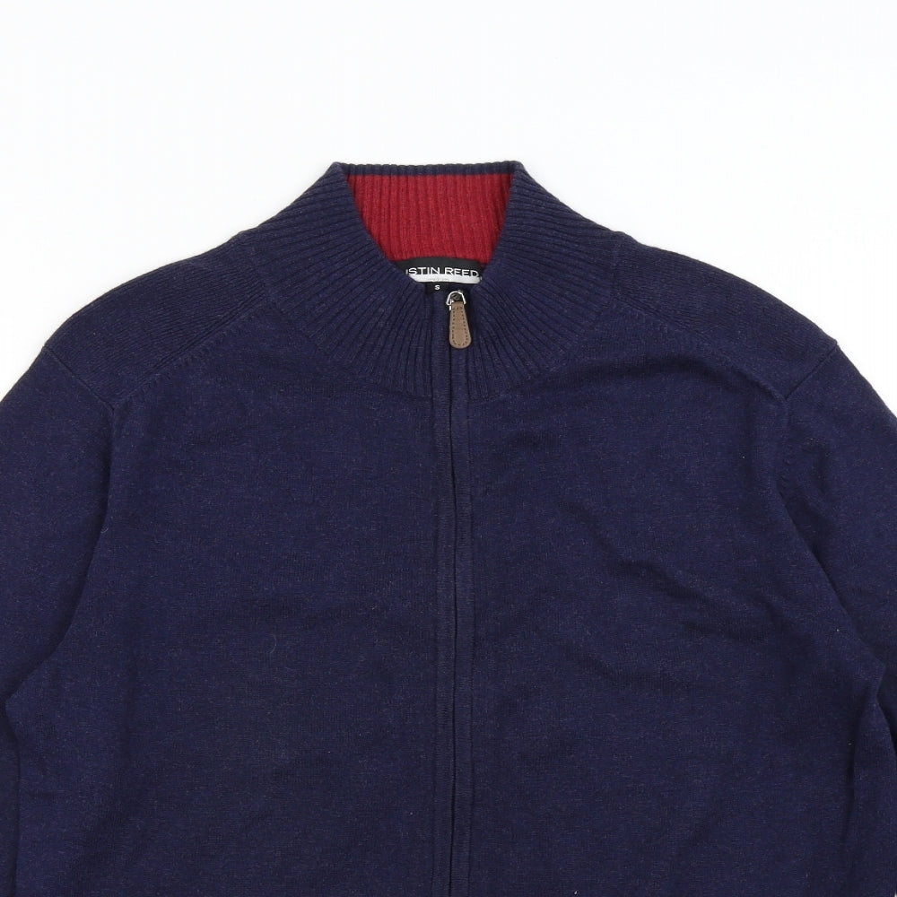 Austin Reed Mens Blue  Knit Full Zip Jumper Size S