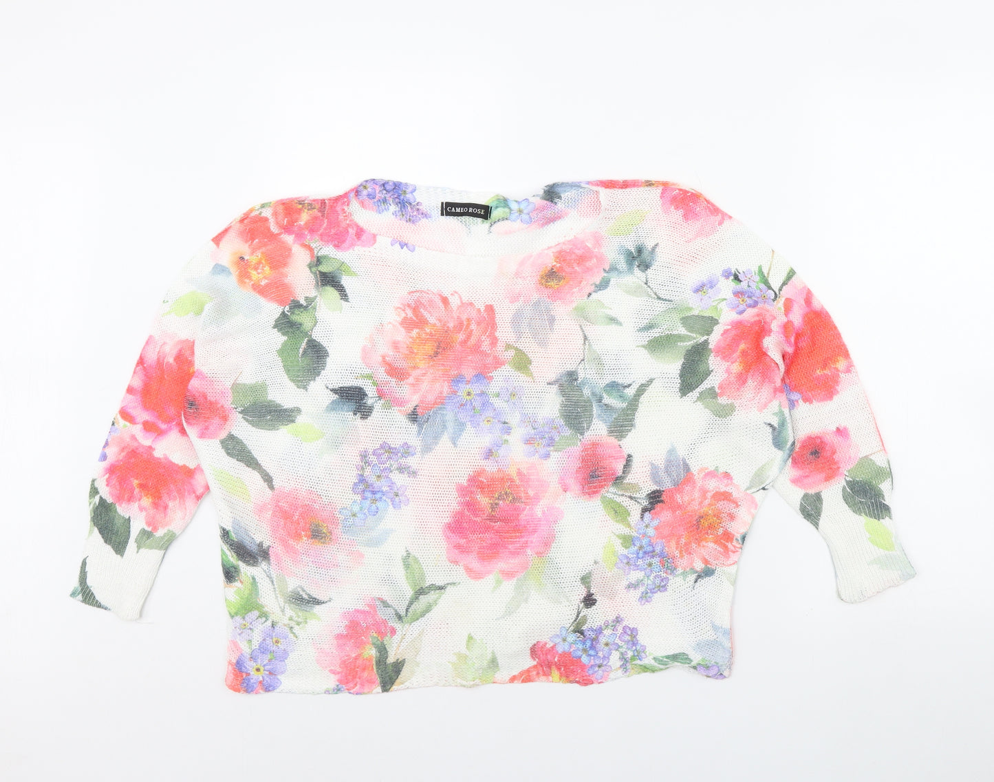 Cameo rose Womens White Floral  Pullover Jumper Size M