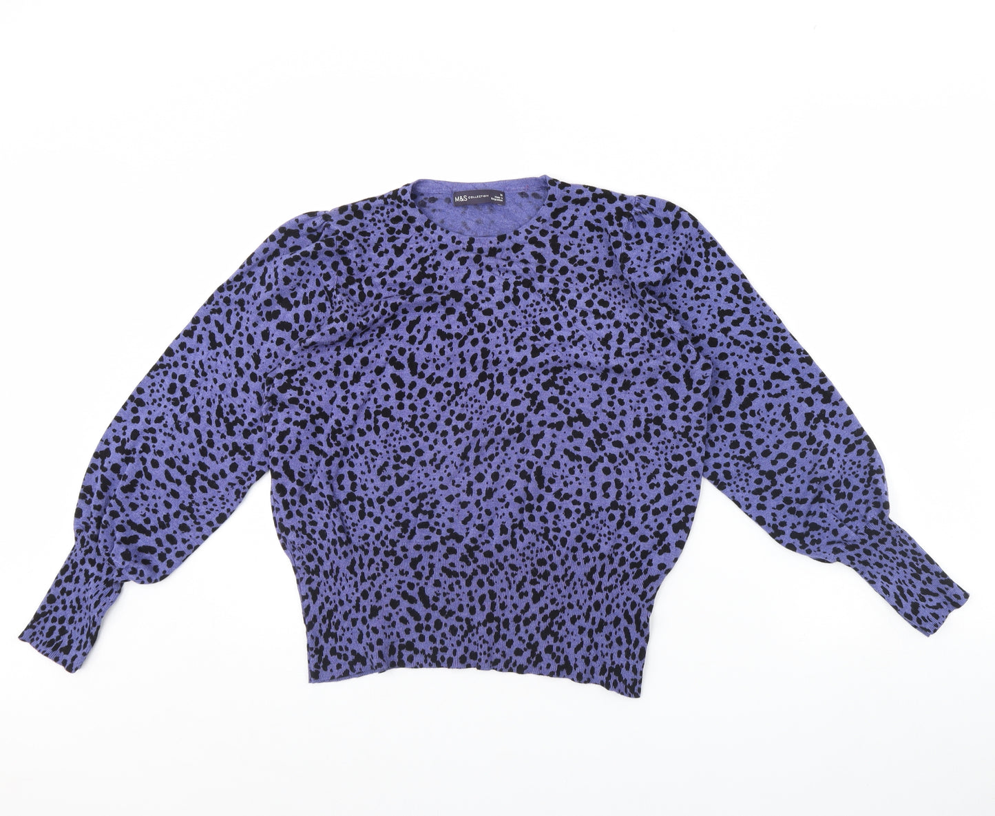 M&s Womens Blue Animal Print  Pullover Jumper Size 16