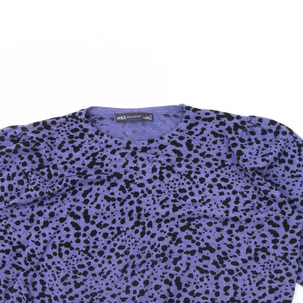 M&s Womens Blue Animal Print  Pullover Jumper Size 16