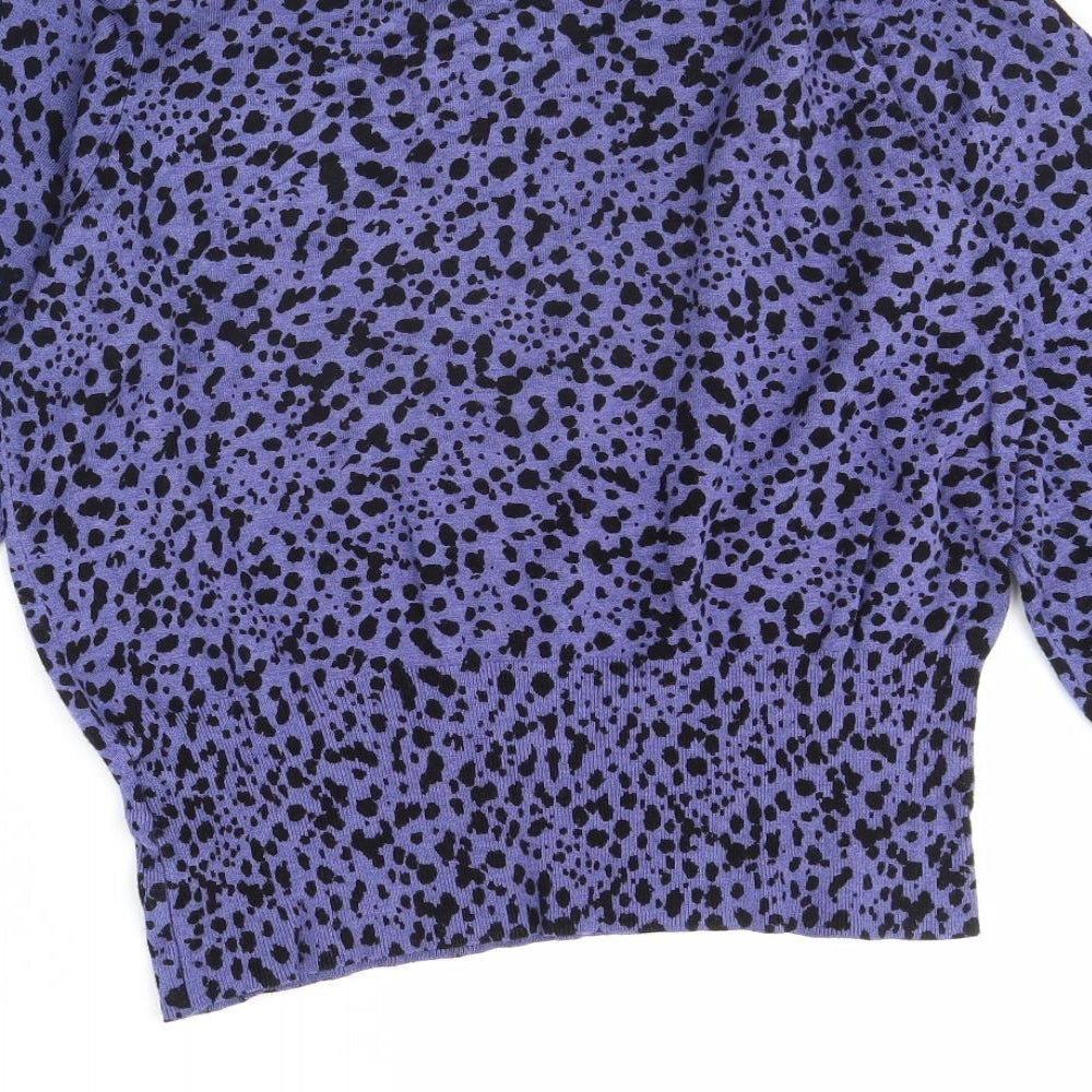 M&s Womens Blue Animal Print  Pullover Jumper Size 16