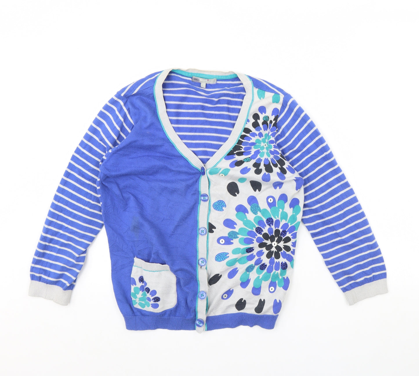 Per Una Womens Blue Striped  Cardigan Jumper Size 12