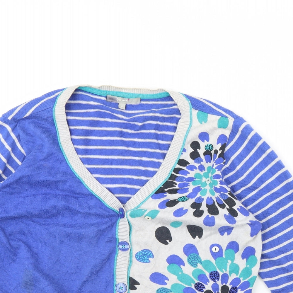 Per Una Womens Blue Striped  Cardigan Jumper Size 12
