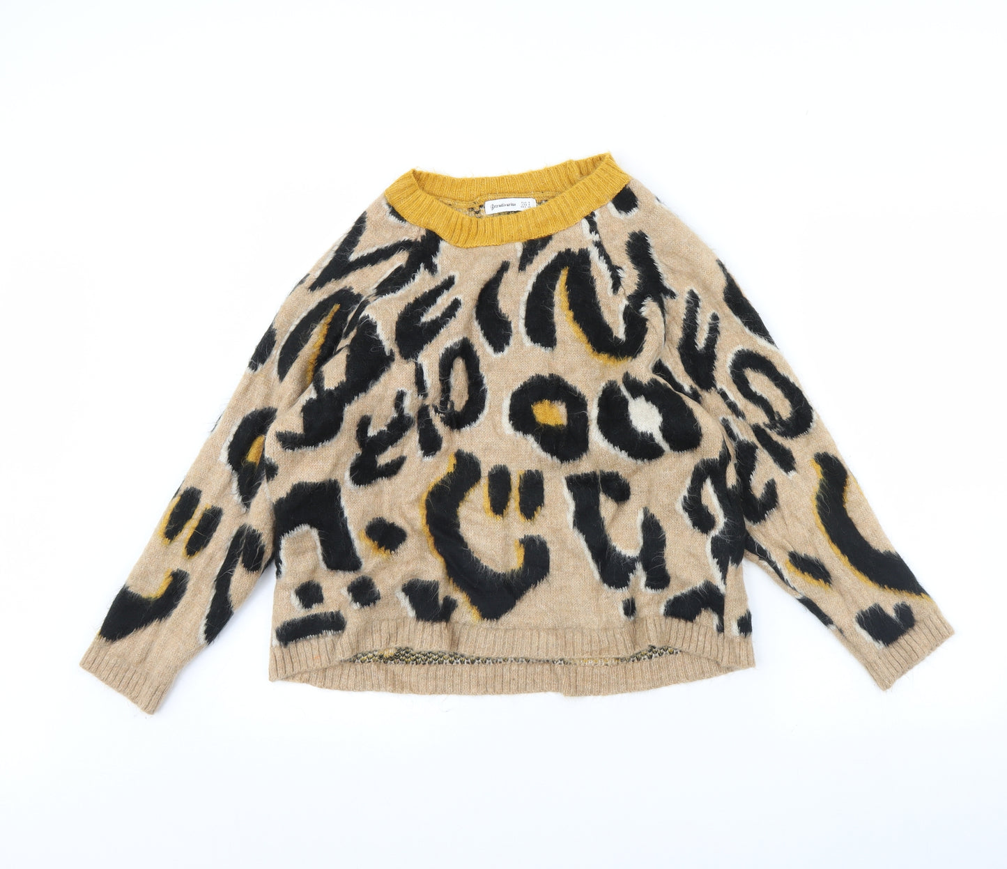 Stradivarius Womens Beige Animal Print  Pullover Jumper Size S