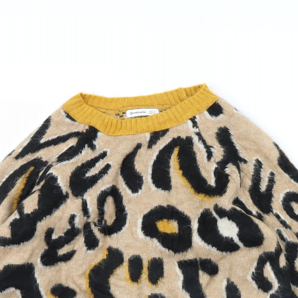 Stradivarius Womens Beige Animal Print  Pullover Jumper Size S