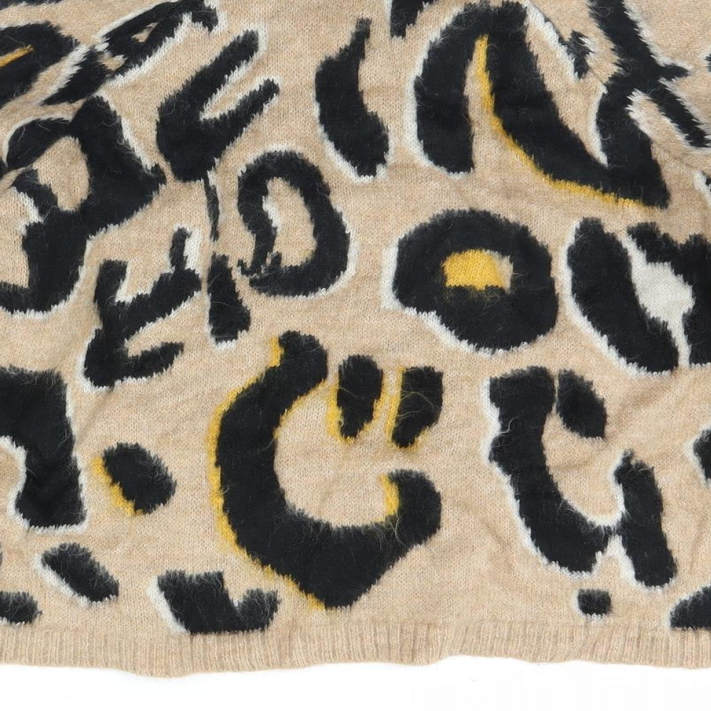 Stradivarius Womens Beige Animal Print  Pullover Jumper Size S