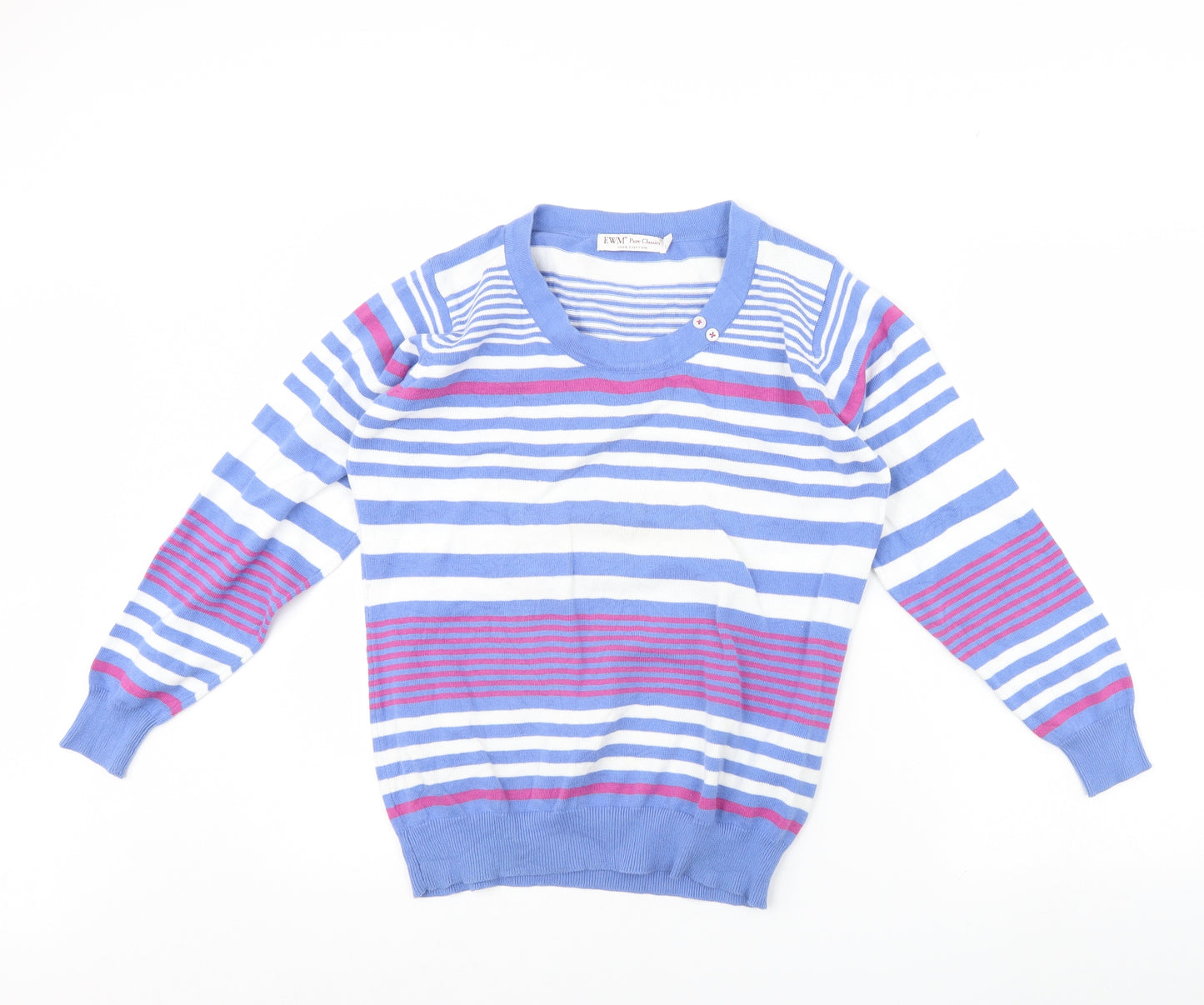 EWM Womens Blue Striped  Pullover Jumper Size M