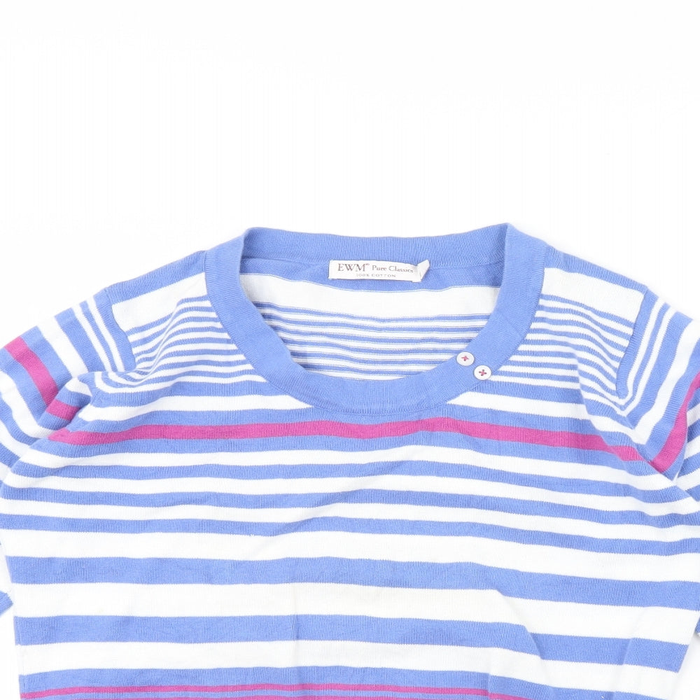 EWM Womens Blue Striped  Pullover Jumper Size M