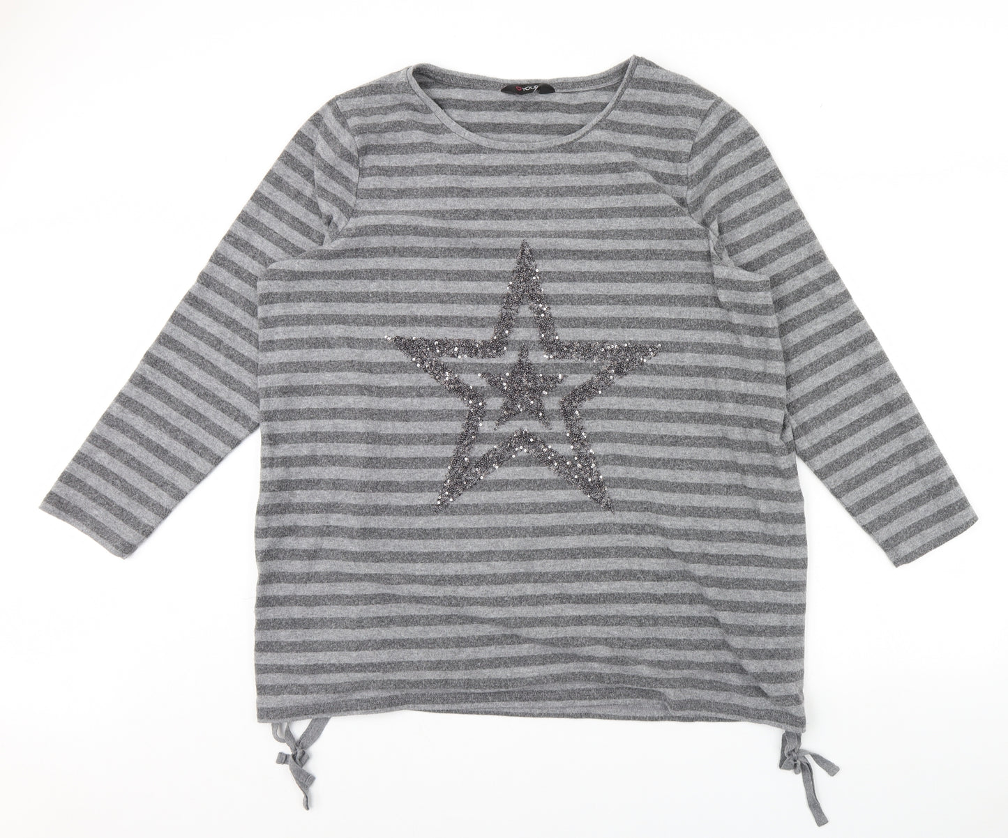 Yours Womens Grey Striped  Pullover Jumper Size 24