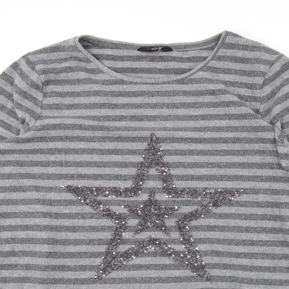 Yours Womens Grey Striped  Pullover Jumper Size 24