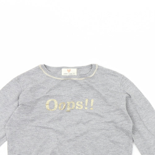Zara Girls Grey   Pullover Jumper Size 8 Years