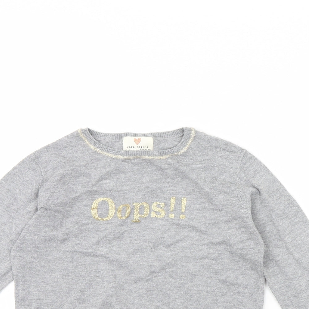 Zara Girls Grey   Pullover Jumper Size 8 Years