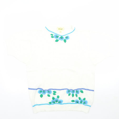 Rival Womens White Floral  Basic T-Shirt Size M