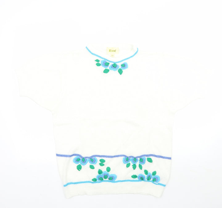 Rival Womens White Floral  Basic T-Shirt Size M
