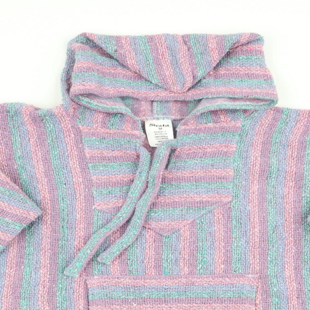 Siesta Womens Purple Striped  Pullover Hoodie Size M