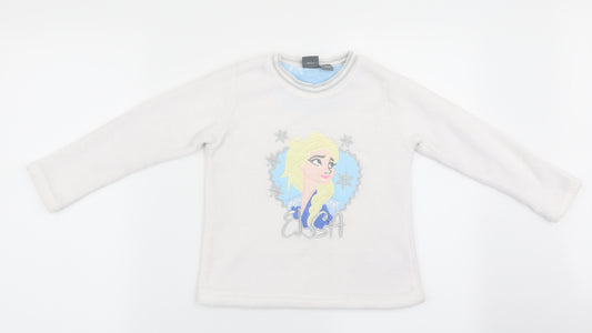 Front view of Disney by Primark girls’ white solid pyjama top, size 5-6, years - elsa frozen