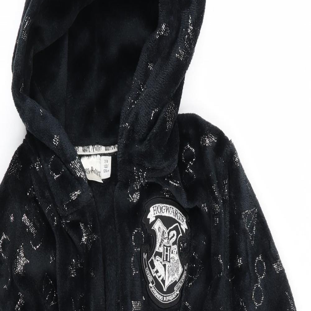Harry Potter by Tesco Girls Black Geometric   Robe Size 7-8 Years  - Harry Potter Glittery Stars & glasses print