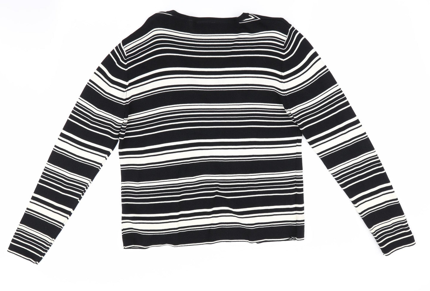 AMARANTO Womens Black Striped  Cardigan Jumper Size 14