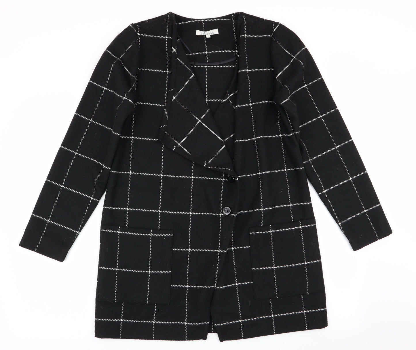 Peacocks Womens Black Check  Overcoat Coat Size 8