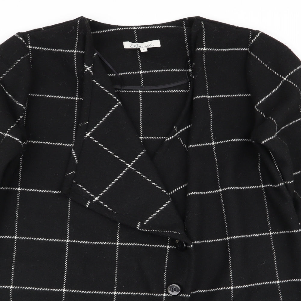 Peacocks Womens Black Check  Overcoat Coat Size 8