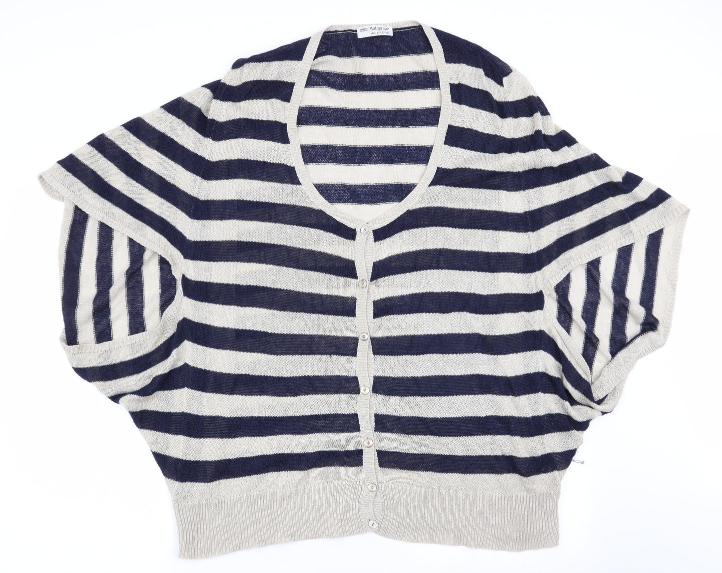 Autograph Womens Blue Striped  Cardigan Jumper Size 16