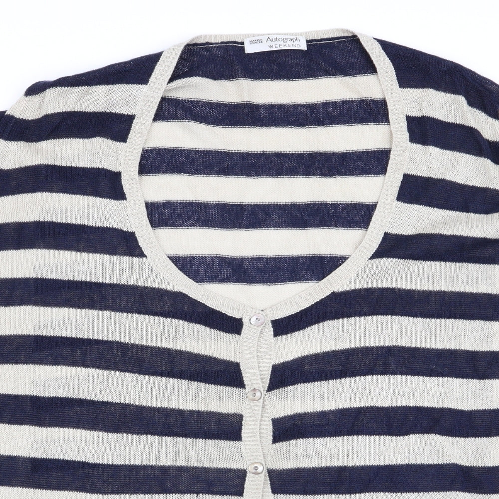 Autograph Womens Blue Striped  Cardigan Jumper Size 16