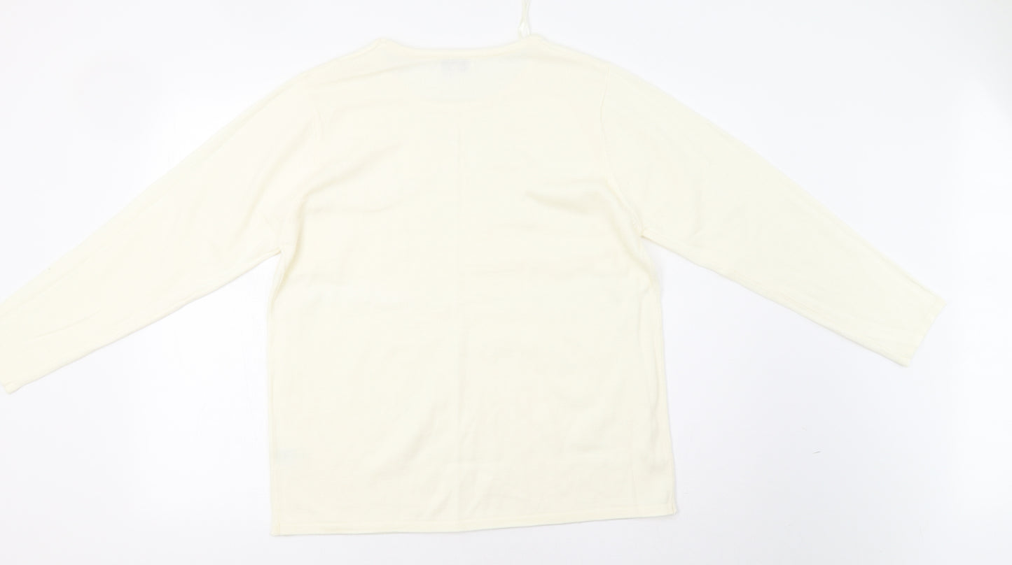 Fay Louise Womens Ivory   Pullover Jumper Size XL  - Embroidered Detail