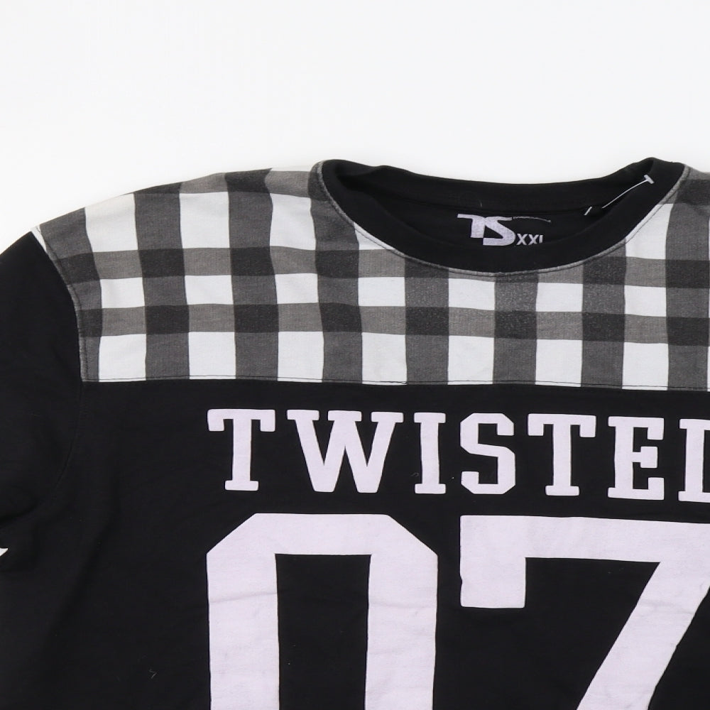 Twisted Soul Mens Black Check  Pullover Sweatshirt Size XL