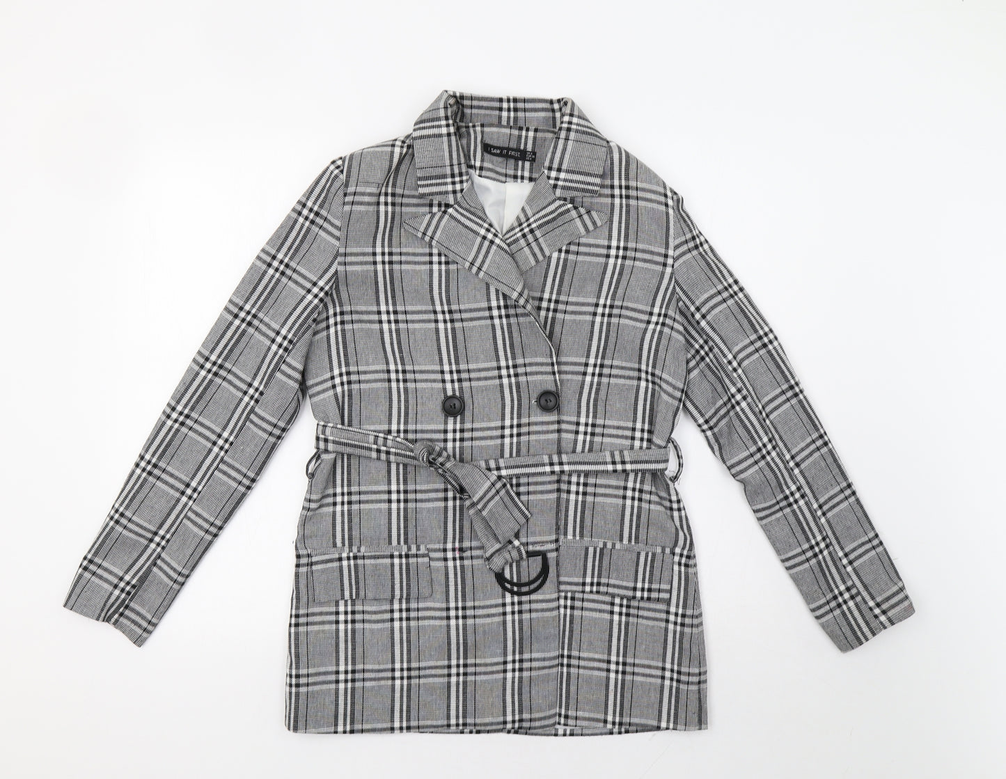 I SAW IT FIRST Womens Grey Check  Jacket Blazer Size 8