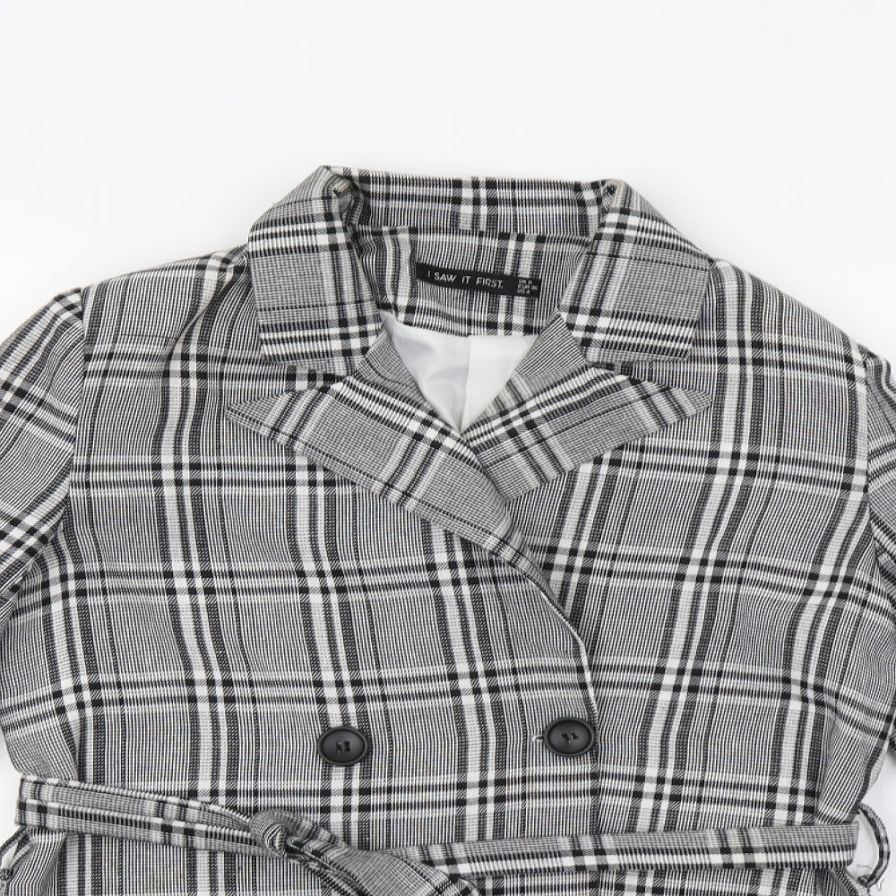 I SAW IT FIRST Womens Grey Check  Jacket Blazer Size 8