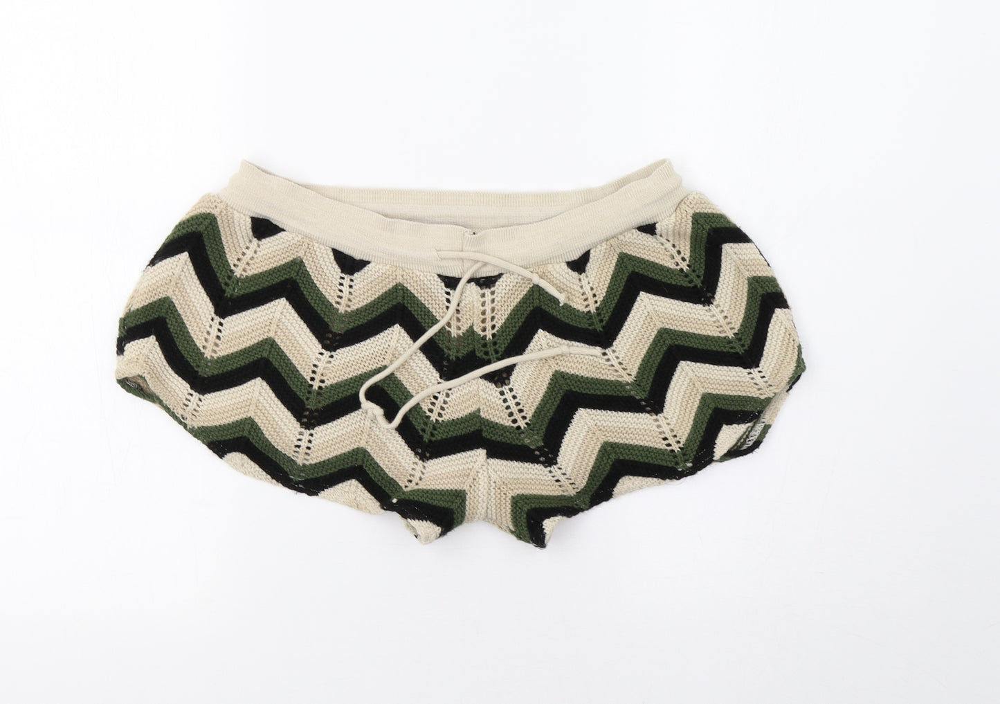 QED London Womens Green Striped  Hot Pants Shorts Size M