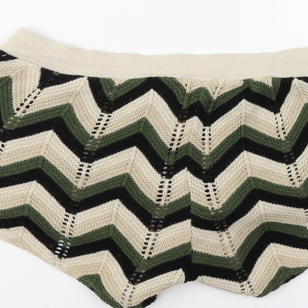 QED London Womens Green Striped  Hot Pants Shorts Size M
