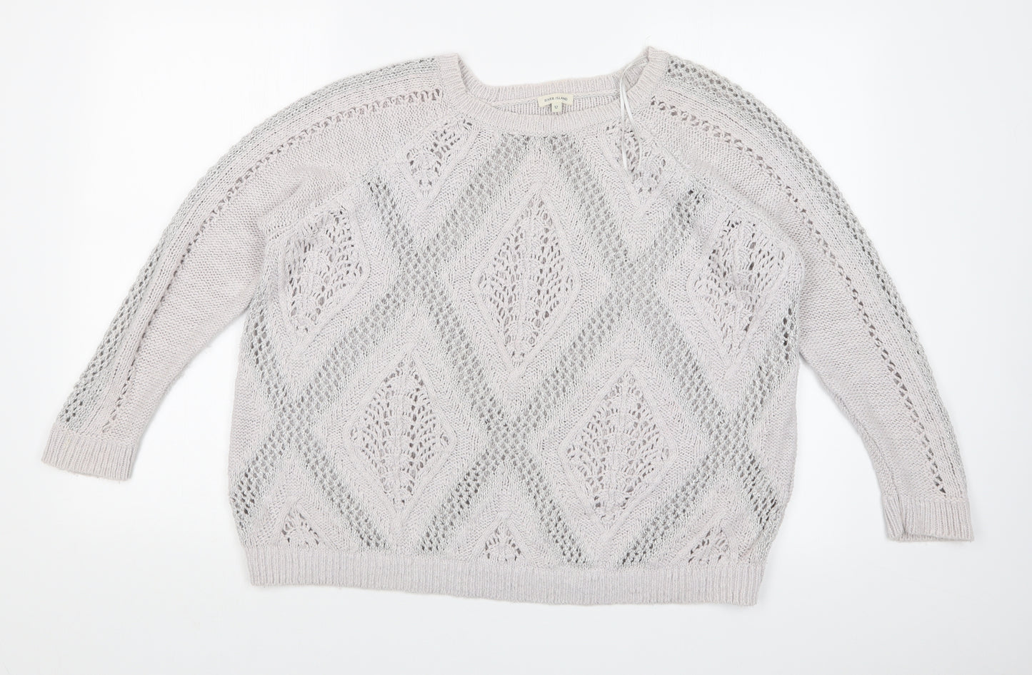 River Island Womens Grey Argyle/Diamond  Pullover Jumper Size 12