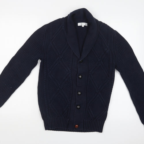 NIGEL HALL Mens Blue Argyle/Diamond  Cardigan Jumper Size S