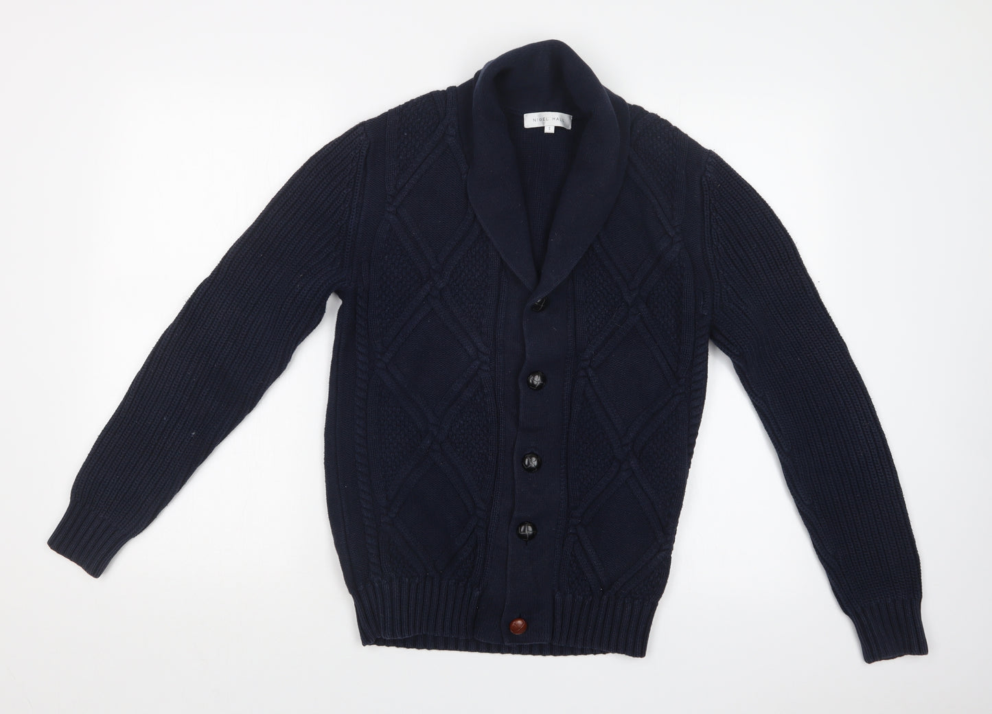 NIGEL HALL Mens Blue Argyle/Diamond  Cardigan Jumper Size S