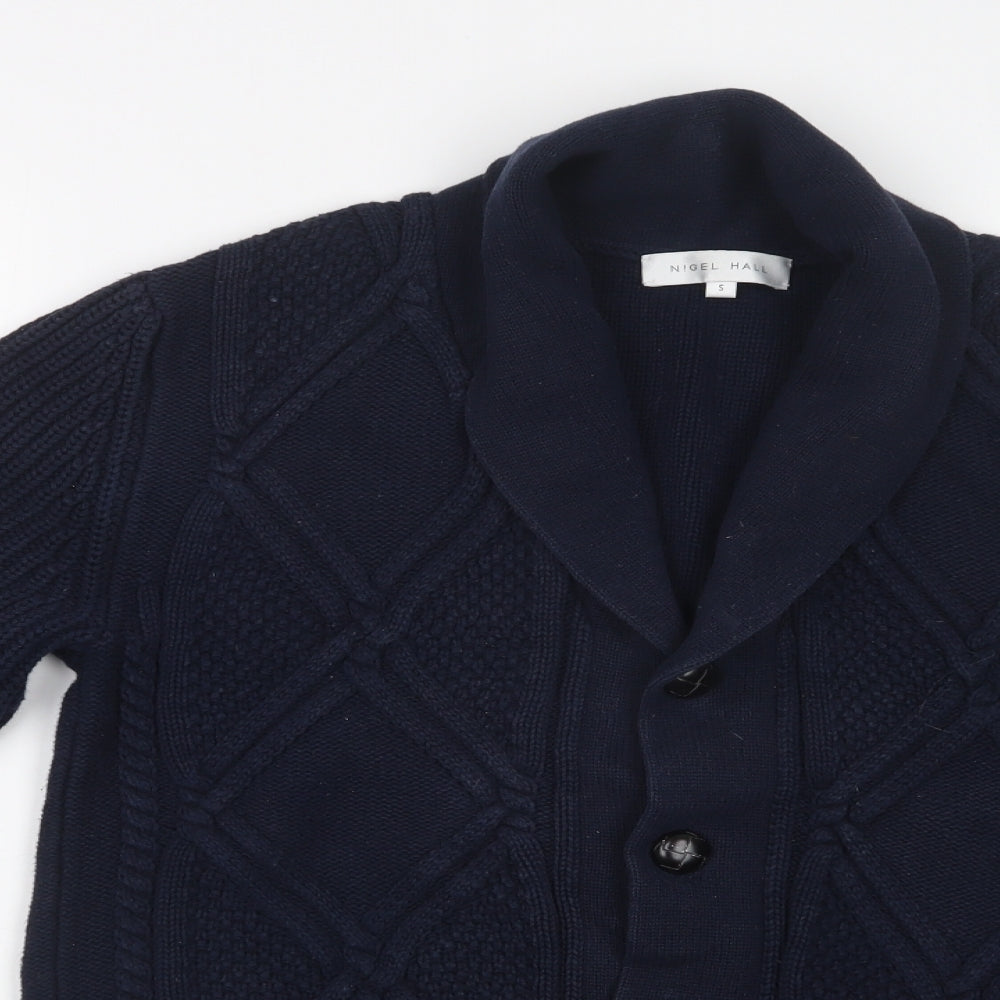 NIGEL HALL Mens Blue Argyle/Diamond  Cardigan Jumper Size S