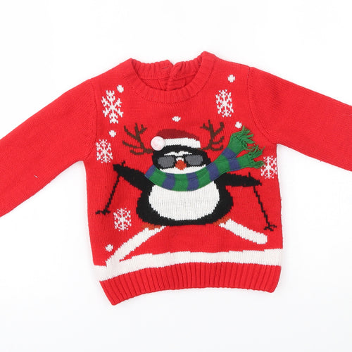 Matalan Baby Red   Pullover Jumper Size 9-12 Months  - penguin
