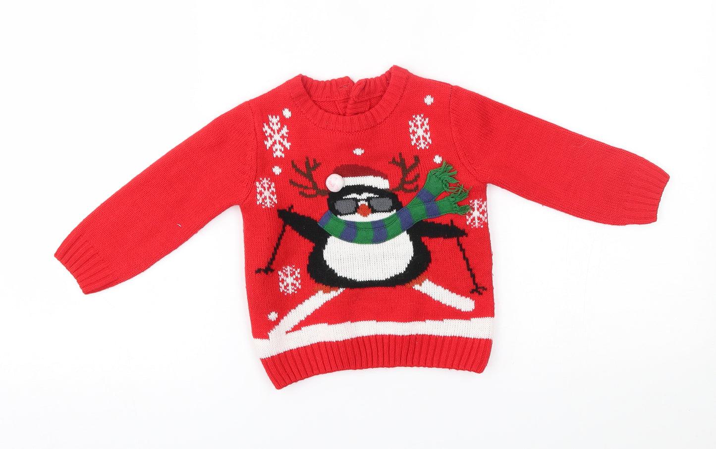 Matalan Baby Red   Pullover Jumper Size 9-12 Months  - penguin