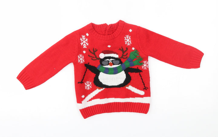 Matalan Baby Red   Pullover Jumper Size 9-12 Months  - penguin